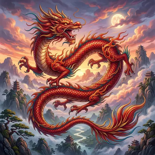 Majestic Red Chinese Dragon Imagery