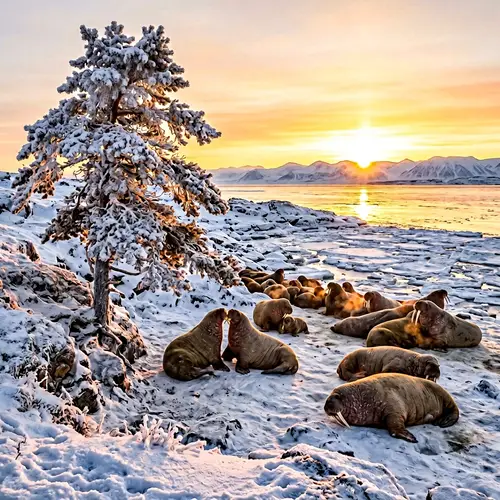 Frosty Morning with Walruses: Stunning Sunrise Scene