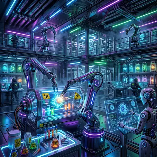 Futuristic Biosafety Laboratory with Advanced Robots