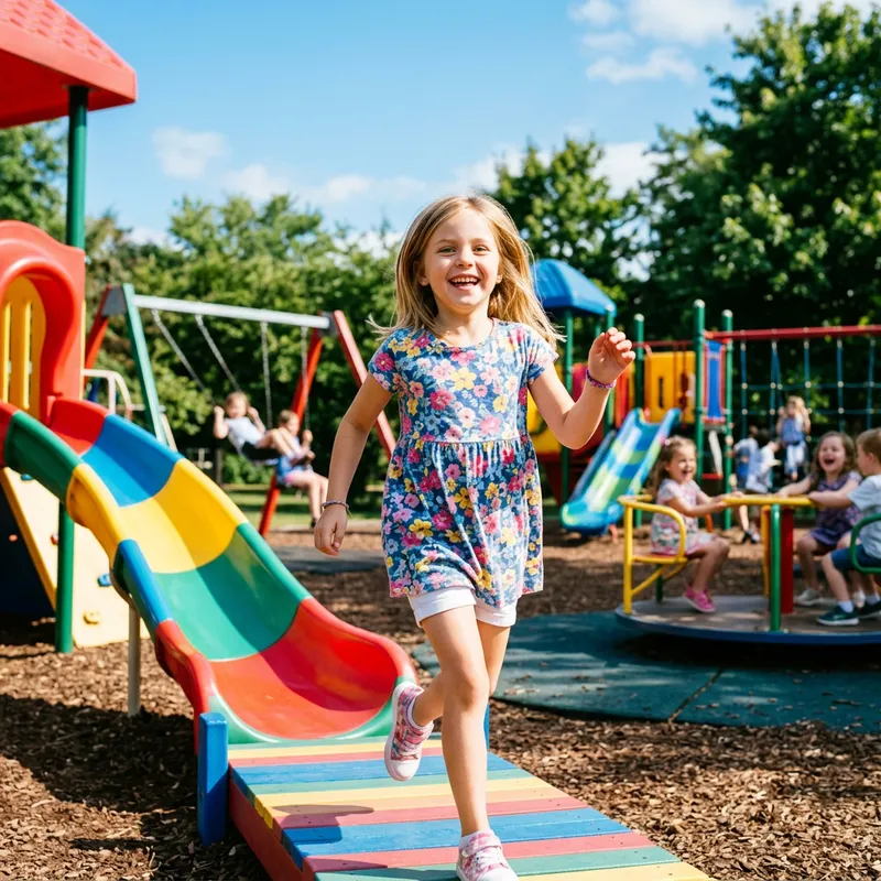 Innocent 8-Year-Old Girl with Pale Skin, Hazel Eyes, and Blond Hair Playing Happily Innocent 8-Year-Old Girl with Pale Skin, Hazel Eyes, and Blond Hair Playing Happily