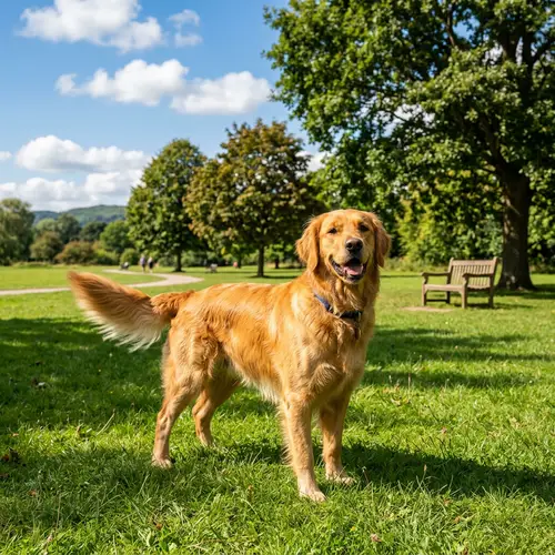 Happy Golden Retriever Playing in Sunny Park