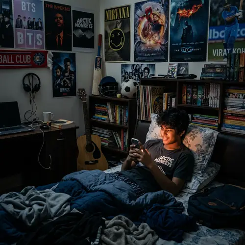 Teenage Boy Using Social Media in Bed | Diverse Interests & Hobbies