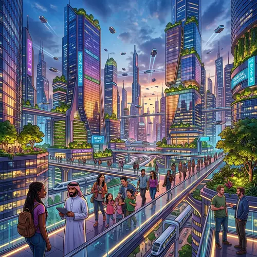 2055 City: Futuristic Metropolis with Skyscrapers and Flying Cars