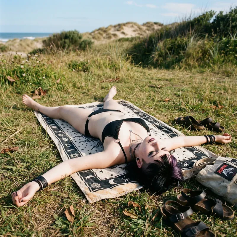 Goth Girl in Bikini: Starfish Pose