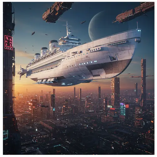 Futuristic Spaceship: Ocean Liner in Flight