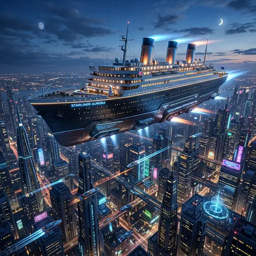 Futuristic Spaceship: Ocean Liner in Flight