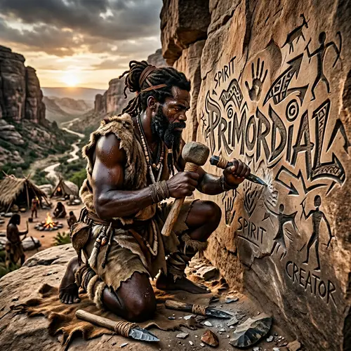 Primordial Human Carving Graffiti Sculpture