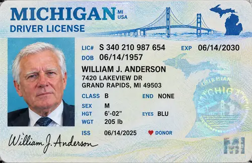 Realistic Michigan ID Card with Holographic Details