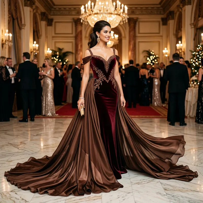 Elegant Brown Velvet Gala Dress Design Elegant Brown Velvet Gala Dress Design