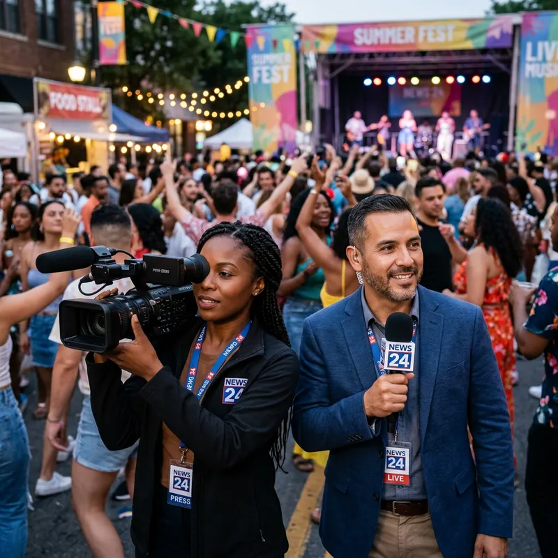 Dynamic Reporters at Fun Event: Capturing with Camera and Mic