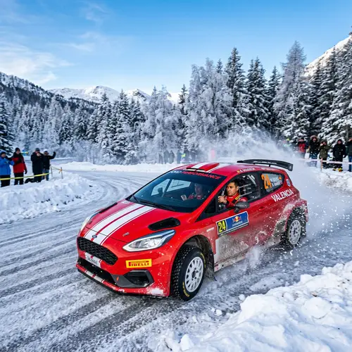Dynamic Red Rally Car Races on Icy Track | Exciting Motorsport Action