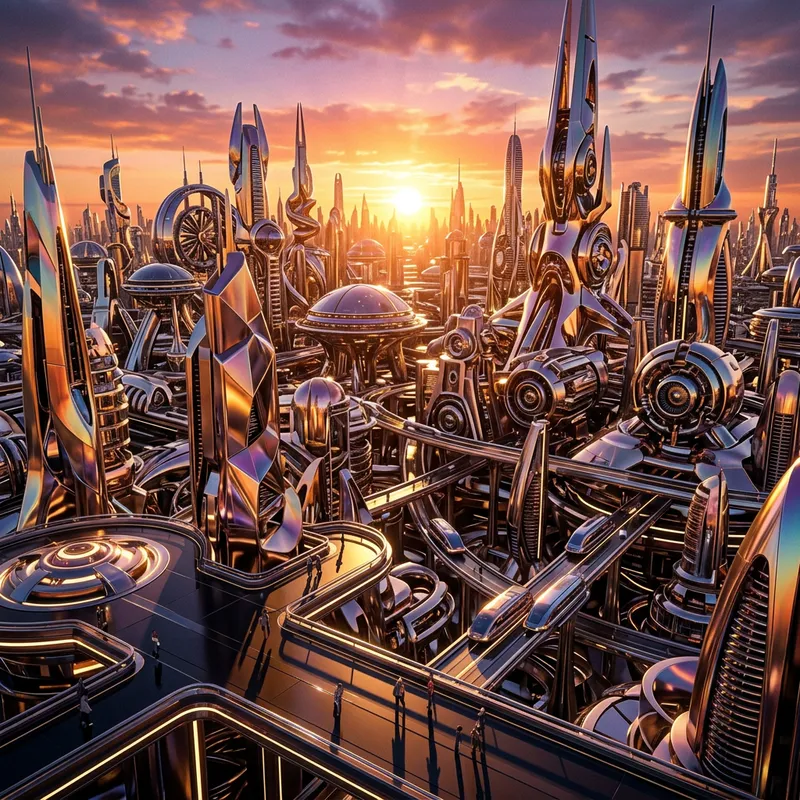 Futuristic Magnesium Alloy Landscape: Shiny Structures