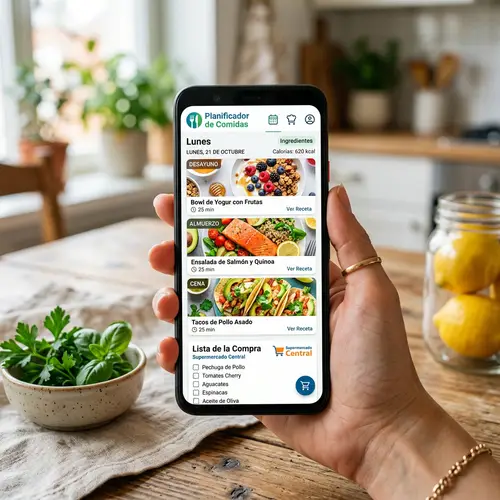 Colorful Food Planner App Display | Fresh Ingredients & Close-Up Shots