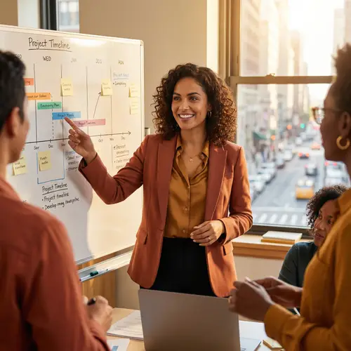 Confident Hispanic Woman Project Manager in Professional Setting