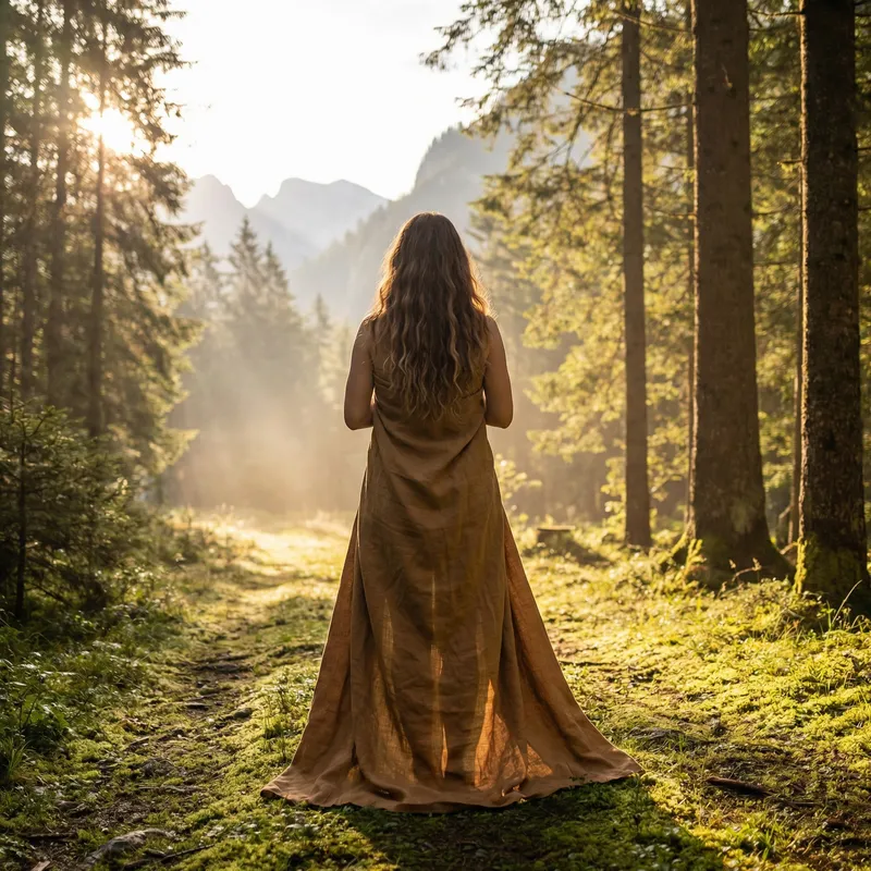Serenity at Sunrise: Graceful Nude Woman in Forest