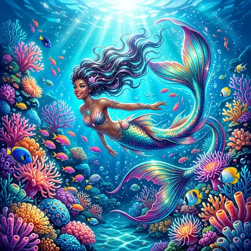 Surreal Underwater Mermaid Scene | Vibrant Coral Reefs