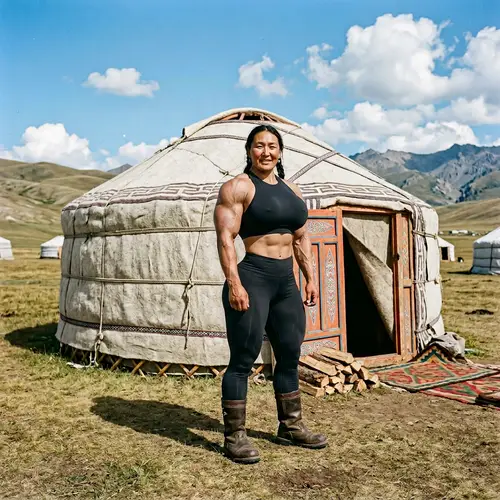 Muscular Native Woman in Front of Yurt