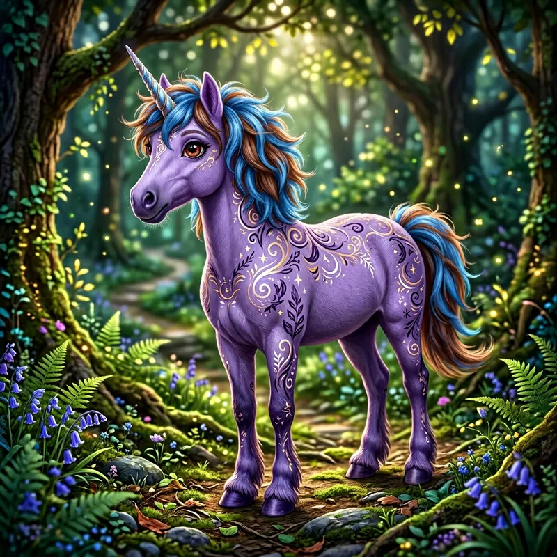 Enchanting Purple Unicorn with Unique Features