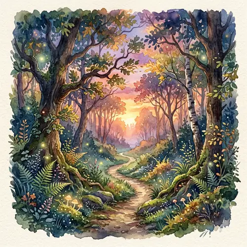 Enchanting Twilight Forest: A Watercolor Dream