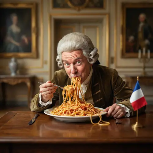 Political Figure Enjoying Spaghetti in Italian Painting Style