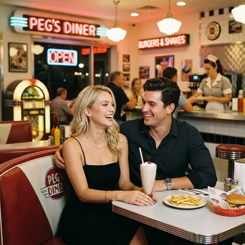 Stunning Blonde Woman in Retro Diner