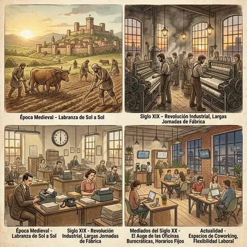 Historical Evolution of Workdays in Spain - Vintage Style