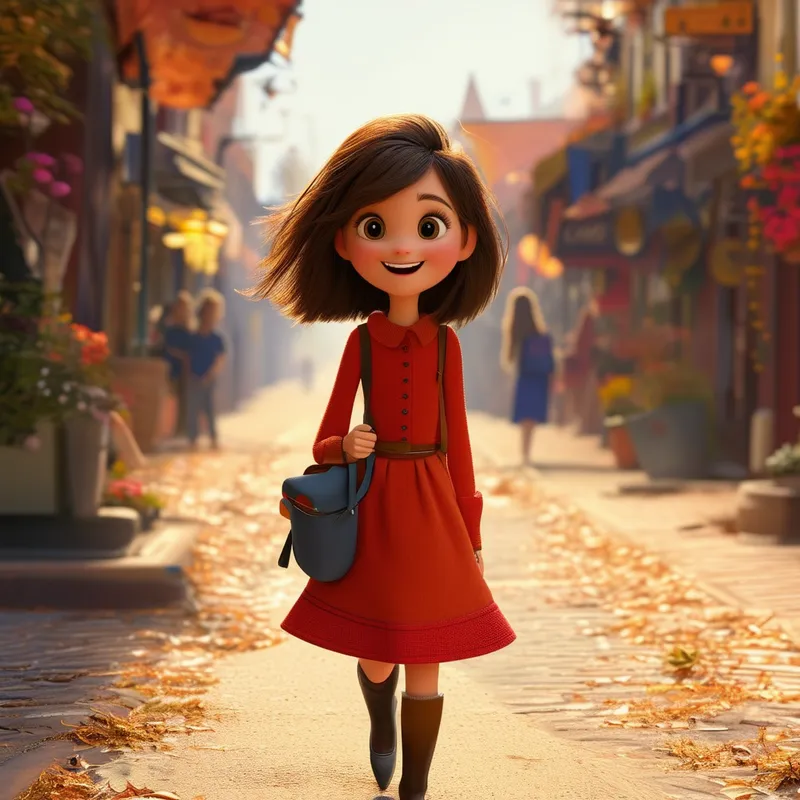 Happy Girl Walking in Pixar Style Happy Girl Walking in Pixar Style