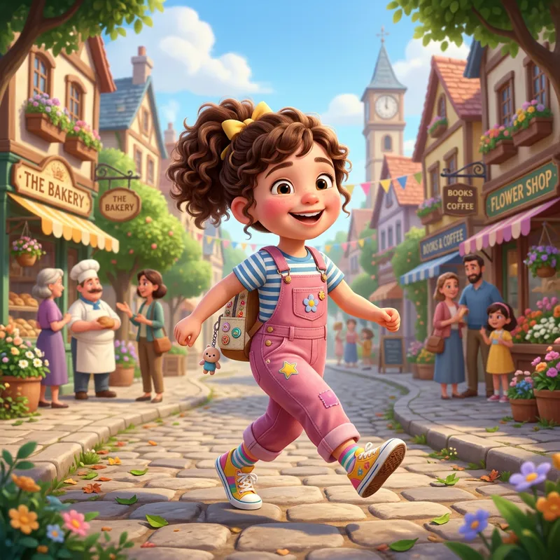 Happy Girl Walking in Pixar Style
