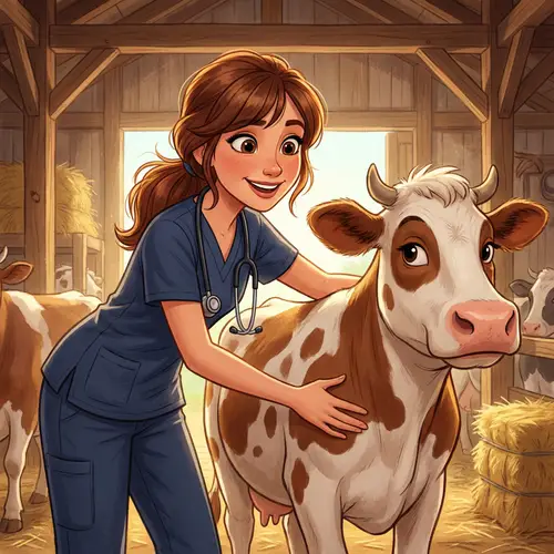 Young Female Veterinarian in Pixar Style Illustration