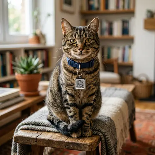 Hyper Realistic Cat Image with QR Collar