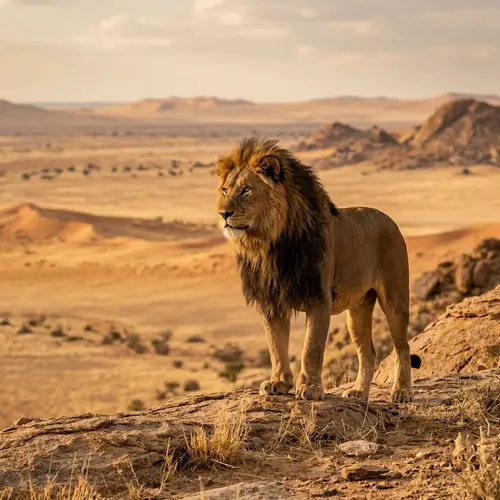 Majestic Lion in Desert Landscape | Wildlife Photography