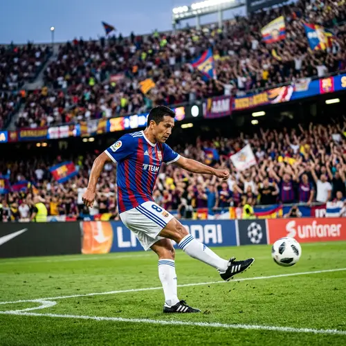 Exciting Football Match with Messi in Blue & Red Jersey