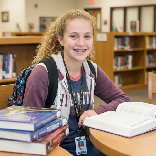 Teenage Girl Student with Blonde Hair and Braces | Stage 4 Obesity