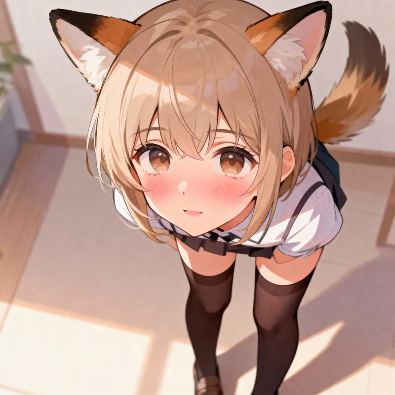 Cute Anime Girl in Stockings with Ears