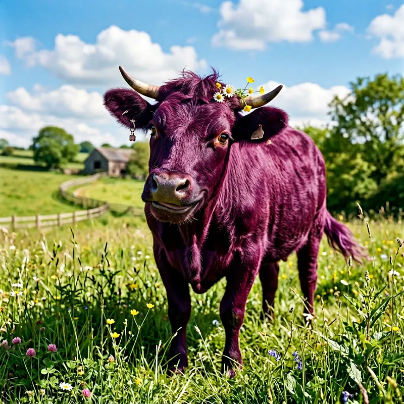 Whimsical Cow with Shiny Nose Ring | Playful and Mysterious Whimsical Cow with Shiny Nose Ring | Playful and Mysterious