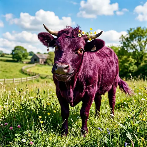 Whimsical Purple Cow with Pierced Nostril | Playful Yet Enigmatic