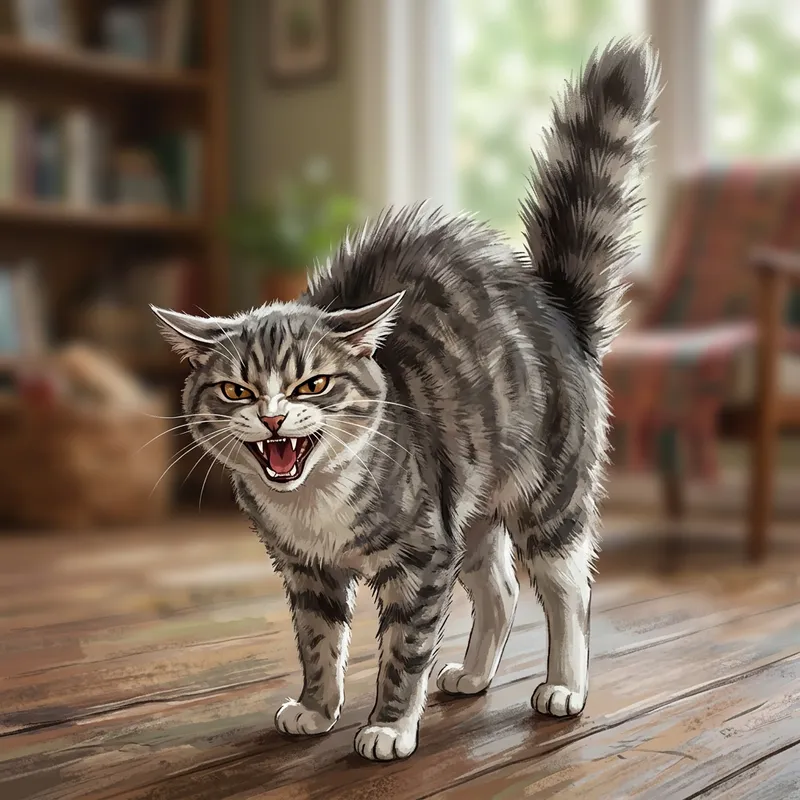 Angry Cat Illustration: Fierce Domestic Short-Haired Feline
