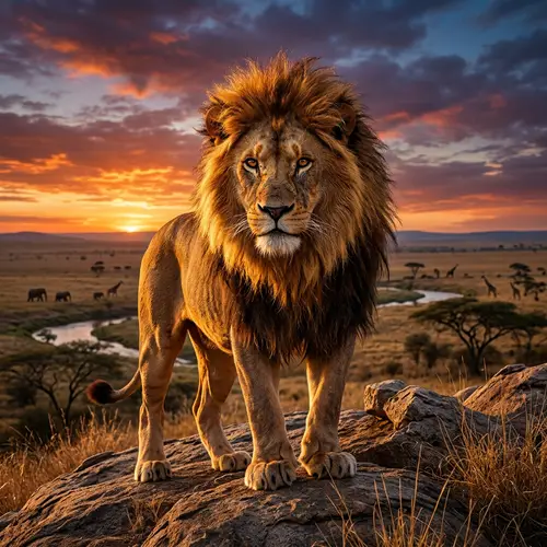 4K HD Lion Picture: Majestic Wild Animal in Savannah Sunset