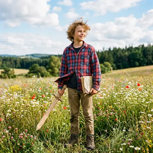 Youthful Adventure in a Sun-Drenched Meadow