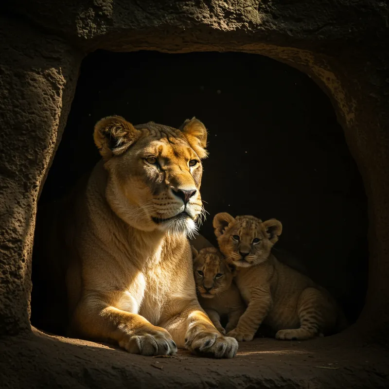 Lioness in Her Den - A Glimpse of Wildlife