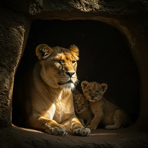 Lioness in Her Den - A Glimpse of Wildlife
