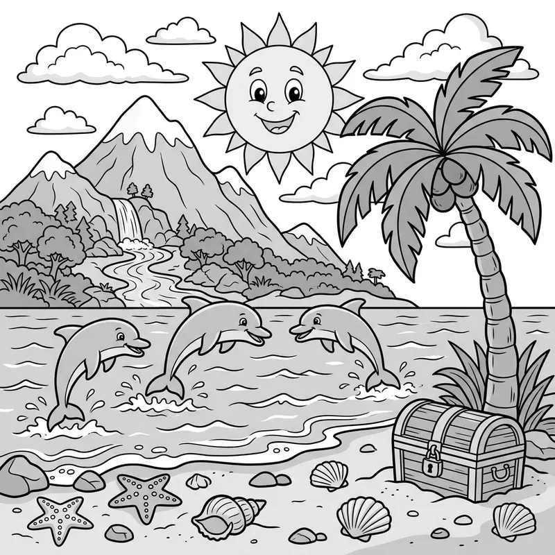 Black and White Island Coloring Page for Kids Ages 6-12 Black and White Island Coloring Page for Kids Ages 6-12