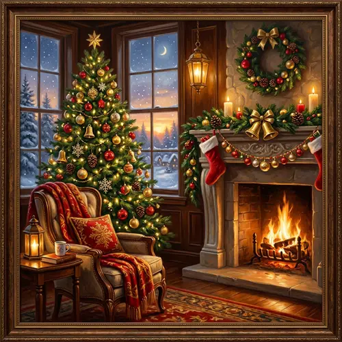 Serene Christmas Scene in Classic Oil Painting Style