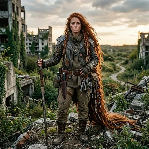 Post-Apocalyptic Survivor: Tough Woman in Desolate Landscape