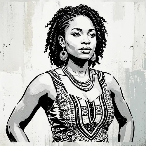 Black and White Stencil of Beautiful African Woman - Half-Length Portrait