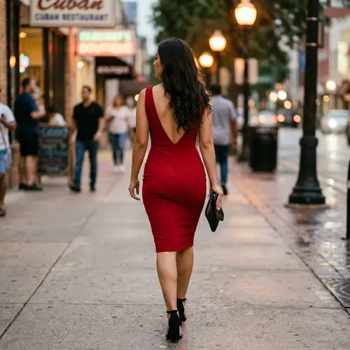 Elegant Curvy Hispanic Woman in Red Dress