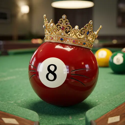 3D Billiard Ball with Crown & Cat Whiskers | Distinct Red Design