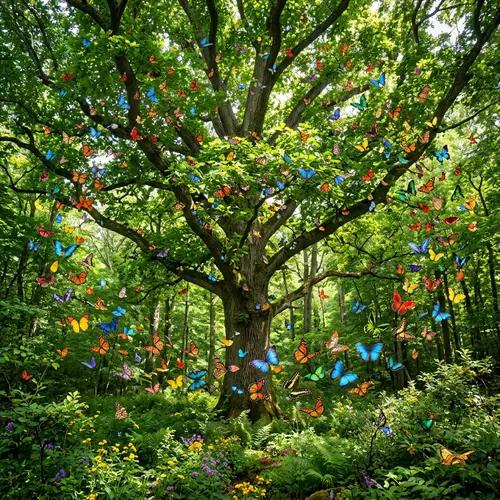 Stunning Tree with Colorful Butterflies: Nature's Marvel