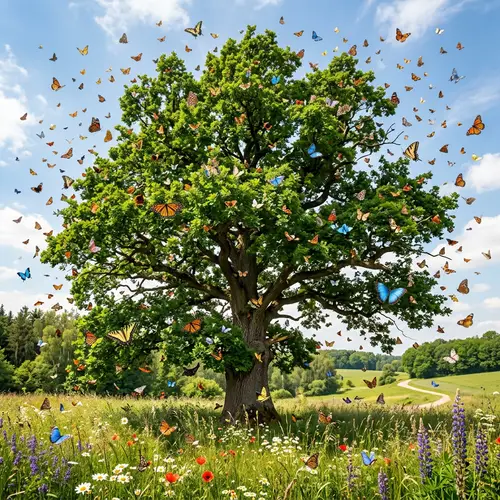 Enchanting Tree with Colorful Butterflies