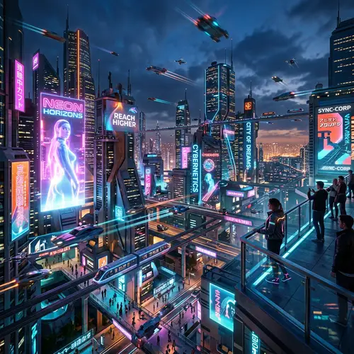 Futuristic Utopian Cityscape: Vibrant Technology & Cyberpunk Inspiration